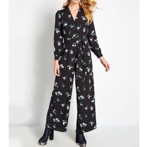 NWT - Black Floral Jumpsuit MODCLOTH